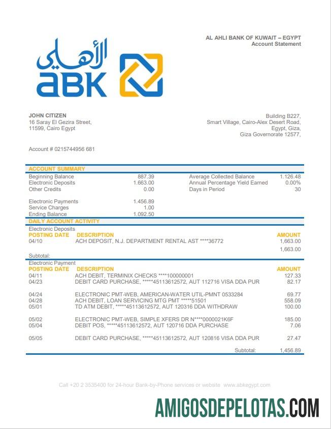 Modelo do Egito Al Ahli Bank Of Kuwait Egito
